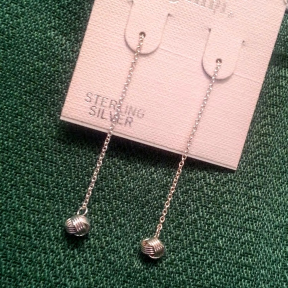 Cellini sterling love knot chain drop earrings 2"